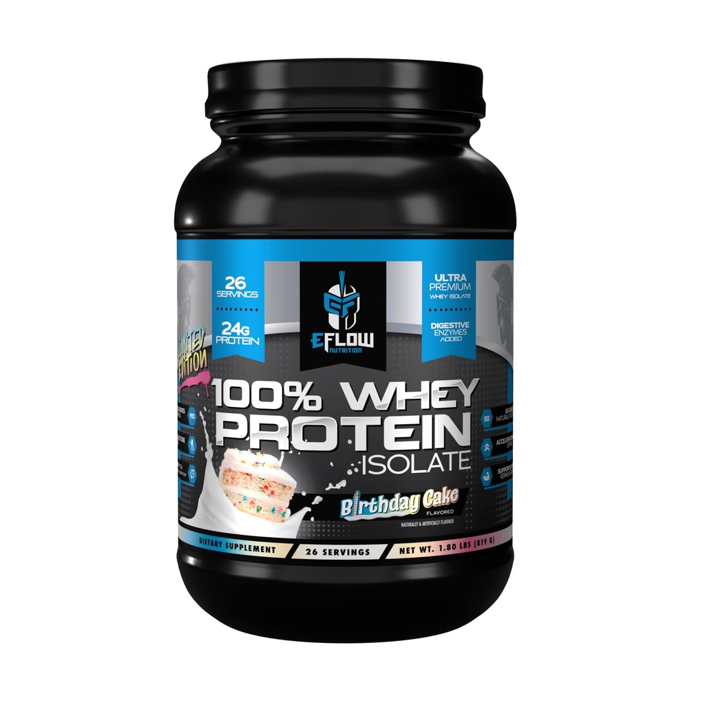 eFlow 营养 100% Whey 蛋白质隔离 - 无乳糖消化酶 添加,低碳,工作后摇晃,快速消化 优化肌肉恢复 - 生日蛋糕(26种服务)
