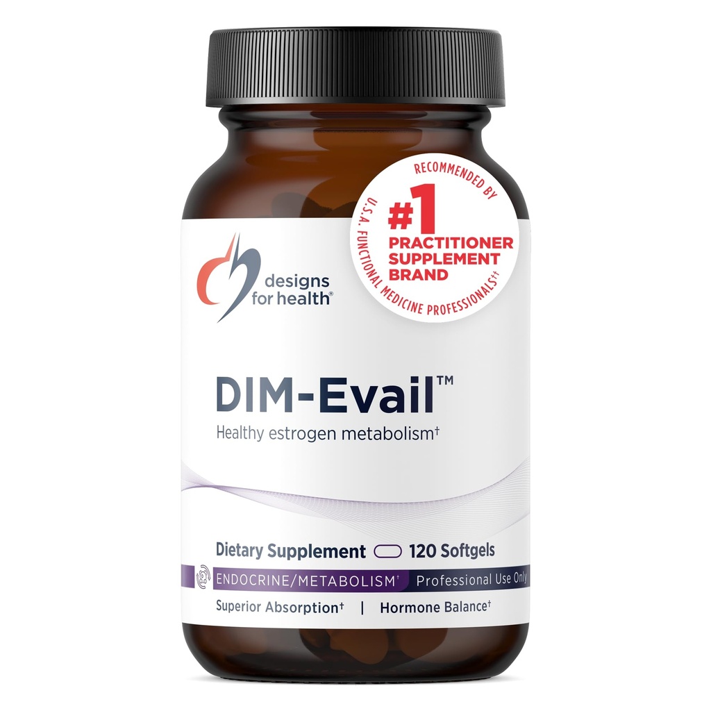 健康DIM-Evail的设计——100mg DIM 补充强化吸收二因多利甲烷——支持健康雌激素代谢和妇女健康——非GMO和无豆(120软胶)