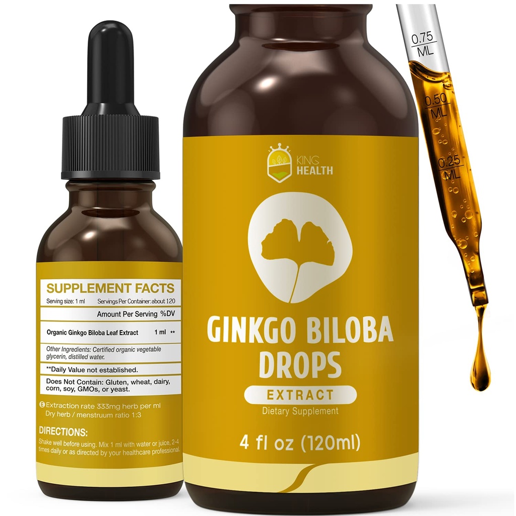 有机Ginkgo Biloba 提取液体补充剂、大脑和重点支持,98%吸收、Vegan、非GMO、酒精和Gluten Free - 4 Fl Oz