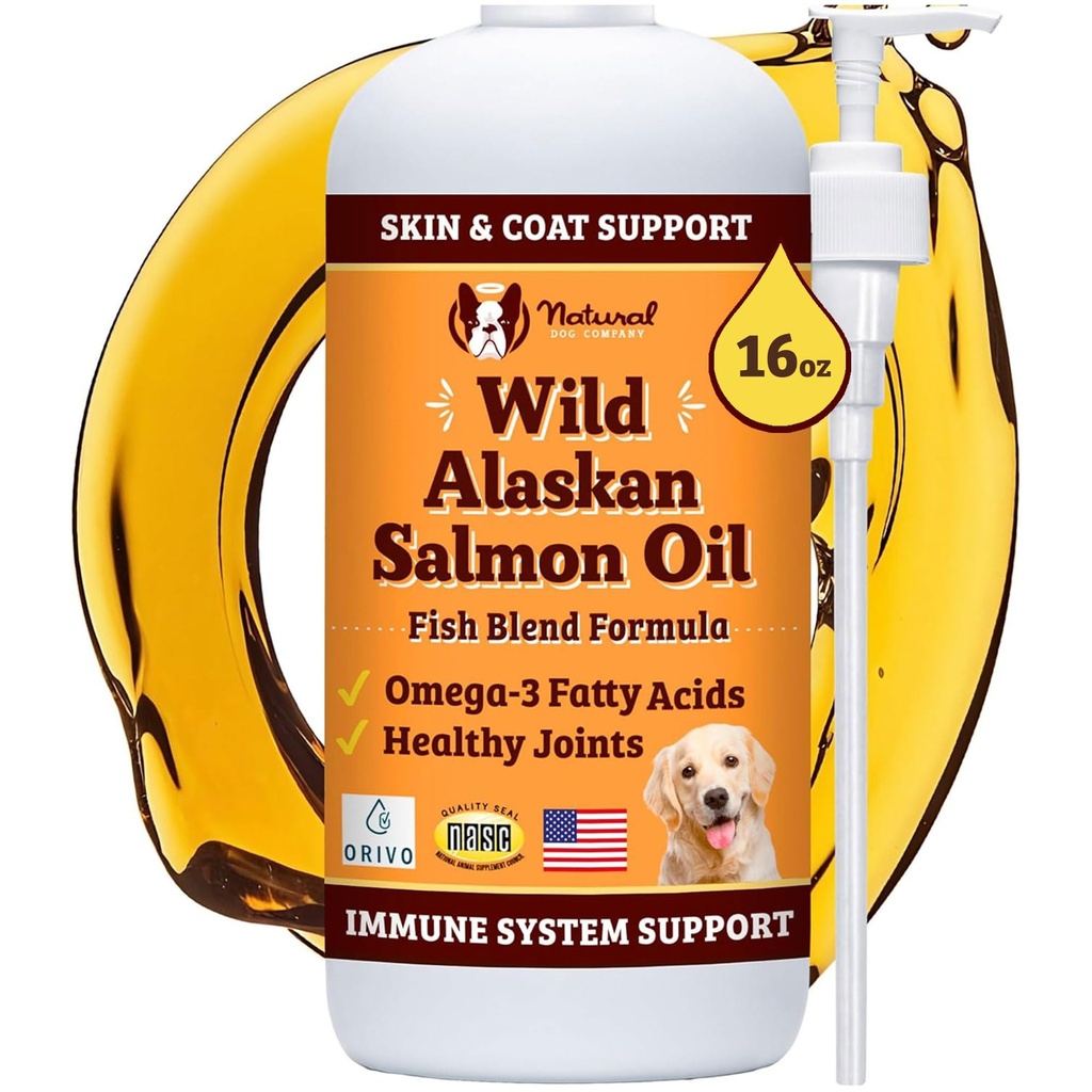 天然狗公司 野生阿拉斯加沙门石油配方 Omega 3,鱼油换狗补充品,Skin & Coat狗油,Ichy Relief,Immune支持联合和心脏,Food Topper, 16 oz.