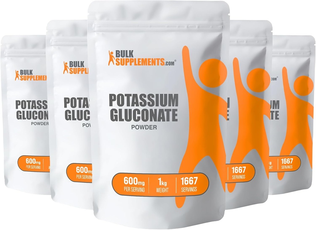 Bulk Assupports.com Gluconate Powder - Potassium Assembly - 矿物补充 - Gluten Free,每服务600毫克,5kg(11磅)(包5)