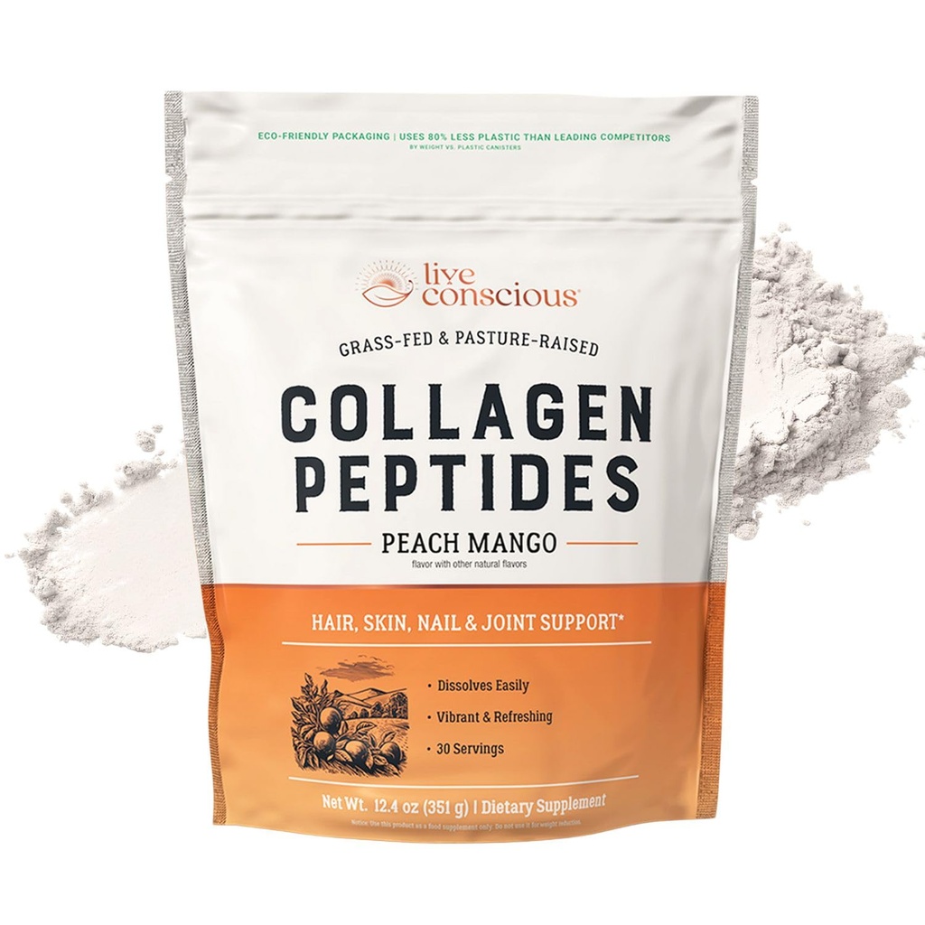 Live Agented Collagen Peptides Powder - 桃芒果火药 Collagen Powder - 头发,皮肤,钉子,和联合支持 - 类型 I & III Grass - Fed Collagen 男女补充 - 30 services - 13oz