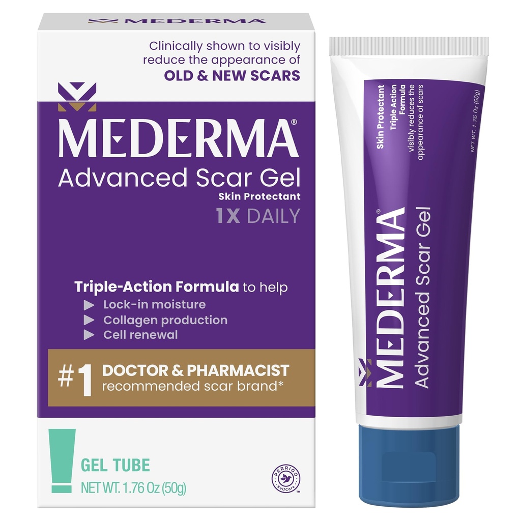 Mederma Advanced Scar Gel - 治疗旧伤疤和新伤疤,减少来自Acne的疤痕外观,外科,烧伤,伤害和伸缩标记,1.76 Oz(50g)