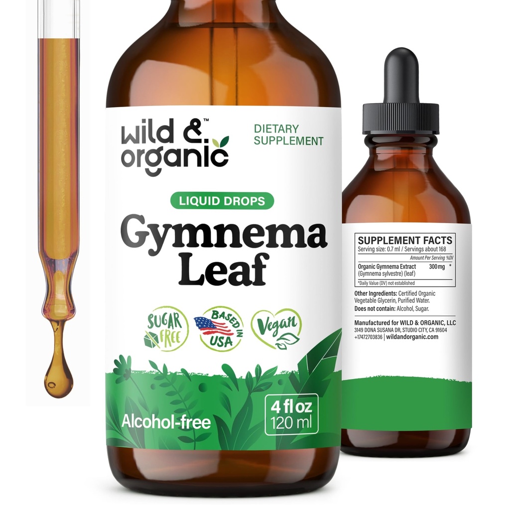 野生和有机Gymnema Sylvestre 提取液滴 - 无糖Gymnema Sylvestre 补充剂 - Gurmar 粉末基锡 - Vegan, 无酒精叶液滴 - 4 fl oz