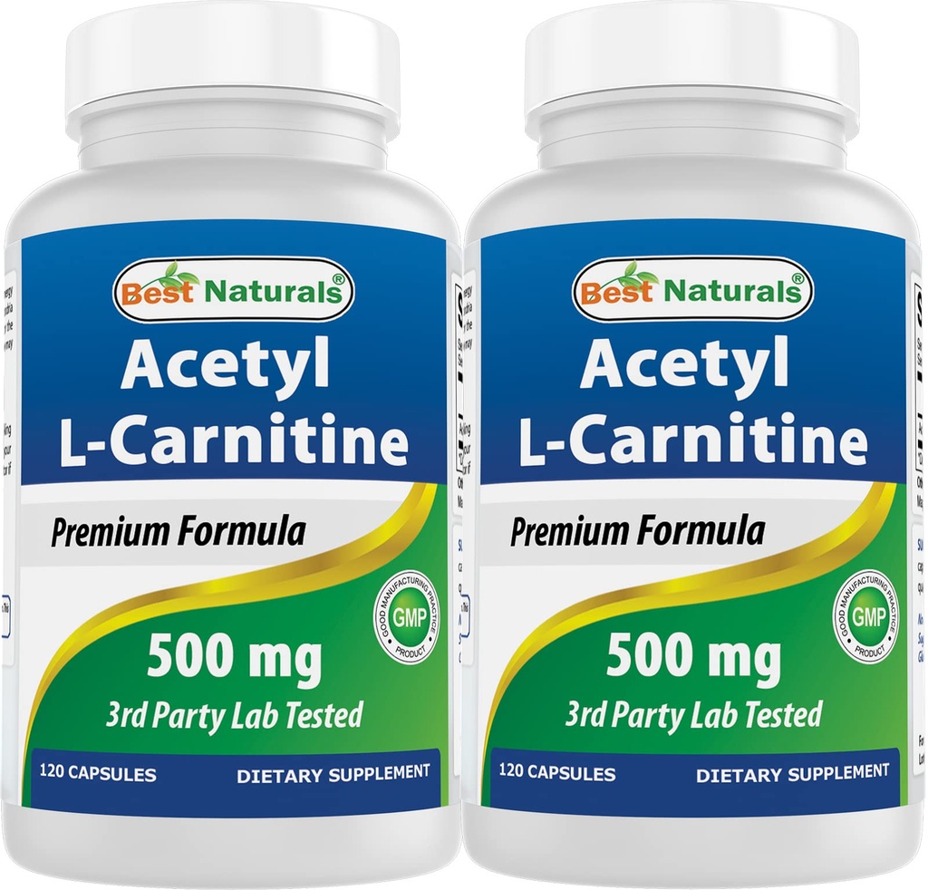 Best Naturals Acetyl L-Carnitine (ALCAR) 500mg, 120 capsules, 120 services - 非GMO和Gluten Free, 1 capsule per service (2 Pack) (中文(简体) ).