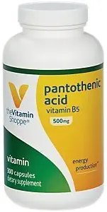 维生素Shoppe Pantothenic酸500MG,配有维生素B5,支持能源生产与头发,皮肤,钉子,Once Daily (300 Capsules)