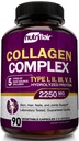NutriFlair 多科拉根 Peptides 2250mg, 90 Capsules - I型,II型,III型,V型,X型 - 科拉根复合粉末药丸 男女配药 - 水解蛋白,健康发型,皮肤,钉子 - 非GMO