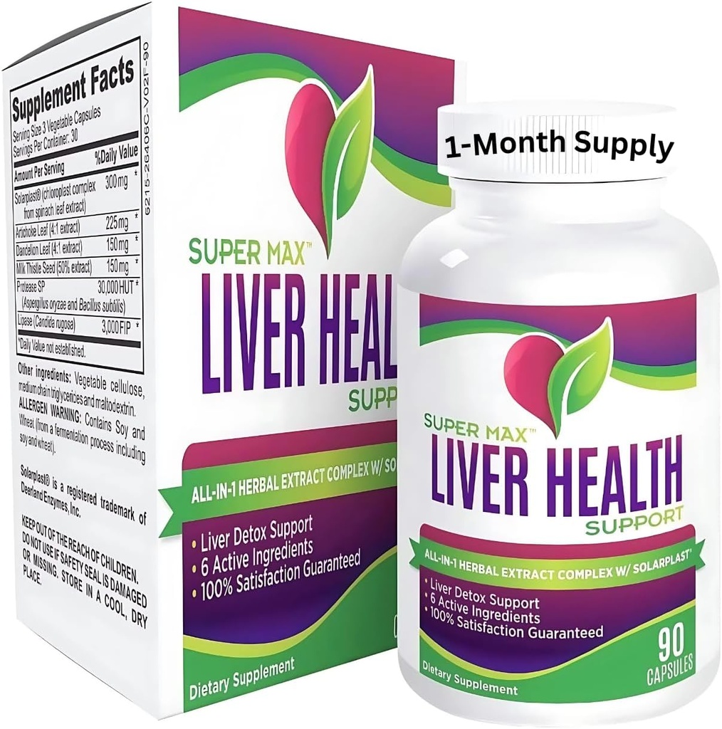 肝脏健康补充剂(All-in-1) 混合综合体,配有6个活动成份 QQ Daily Liver Detox & Cleanse Support 补充剂 QQ 男女天然活体营养剂 1-Month Supplement 90 Capsules
