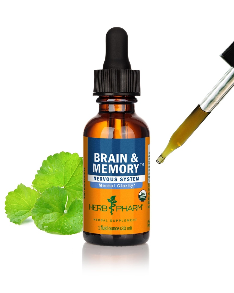Herb Pharm Pharm Irganic Nootropic Brain & Memorial 配有 Ginkgo Biloba 液体提取:快速吸收用于精神重点支持, Ginkgo 补充, Vegan, Gluten-Free, 非 GMO, 1 Oz