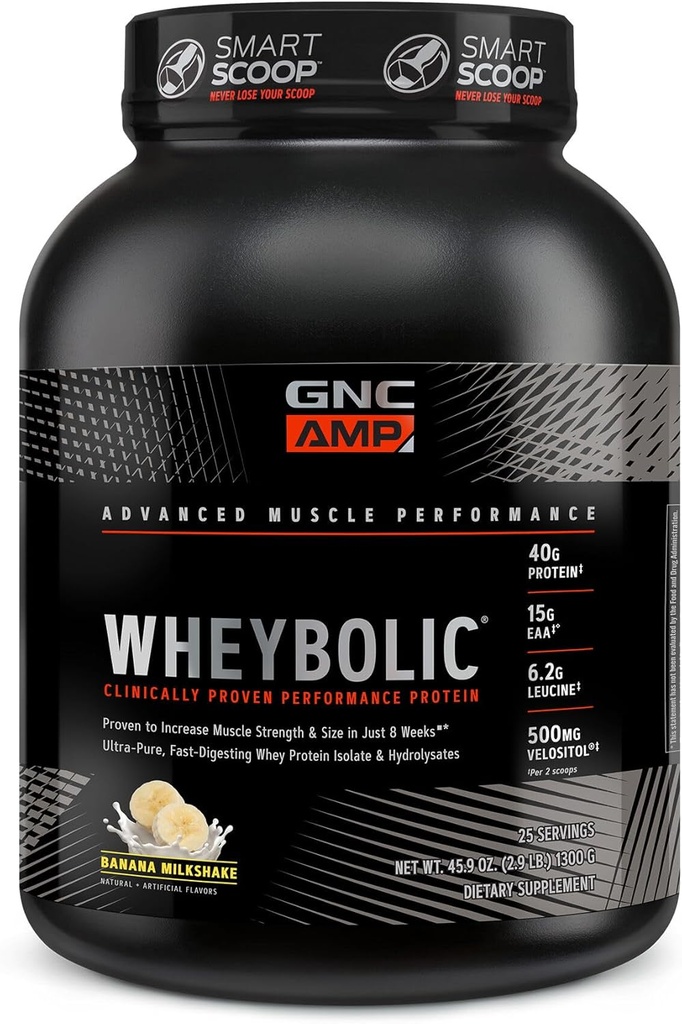 GNC AMP Wheybolic 临床 蛋白质蛋白粉 40g Whey 蛋白质 BCAA Leucine 增强肌肉力量 肌肉大厦 3党测试 格卢滕自由 香蕉奶昔 25名服务员