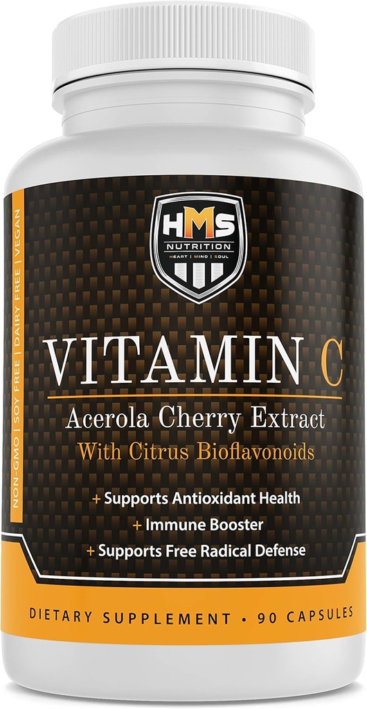 Acerola樱桃和Citrus Bioflavonoids 维生素C补充剂 - 支持抗氧化剂健康,Immune促进剂 - Vegan,有机 - 90 Capsules, 90天 Suply