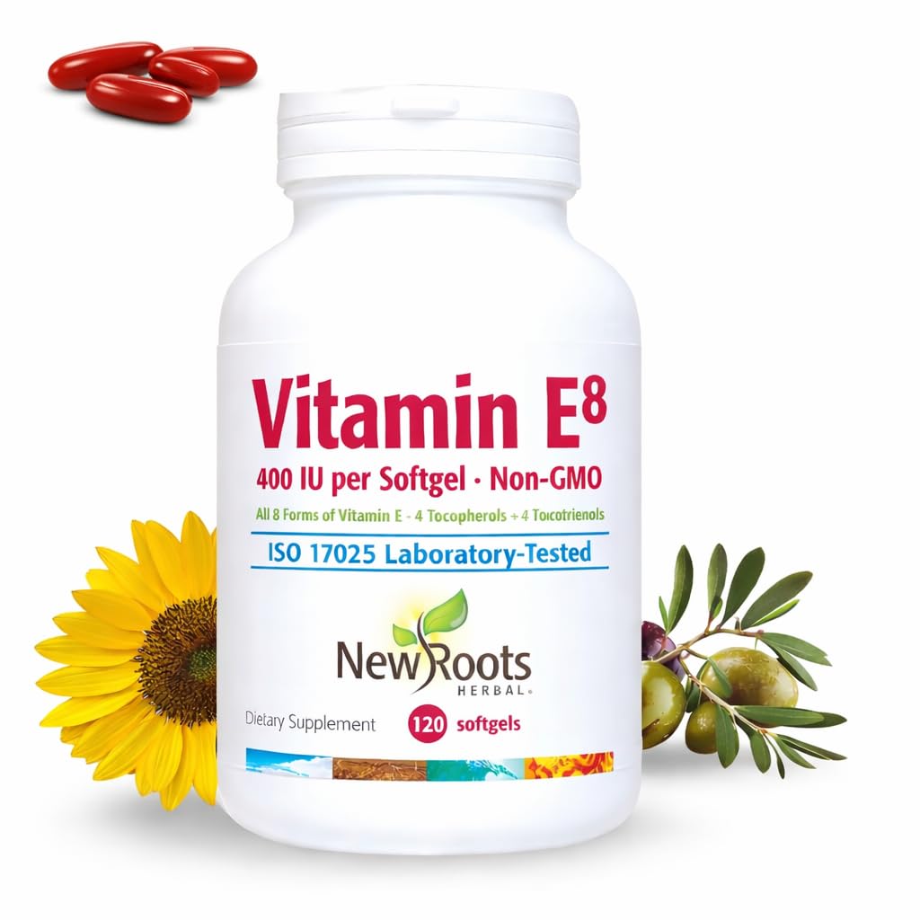新ROOTS HERBAL 维生素 E 400 IU Capsules 有机抗氧化剂补充 → 所有8类维生素 E 用于大脑和视觉支持 → 4 Tocopherols 和 4 Tocotrienols for Men和Men(120软胶)