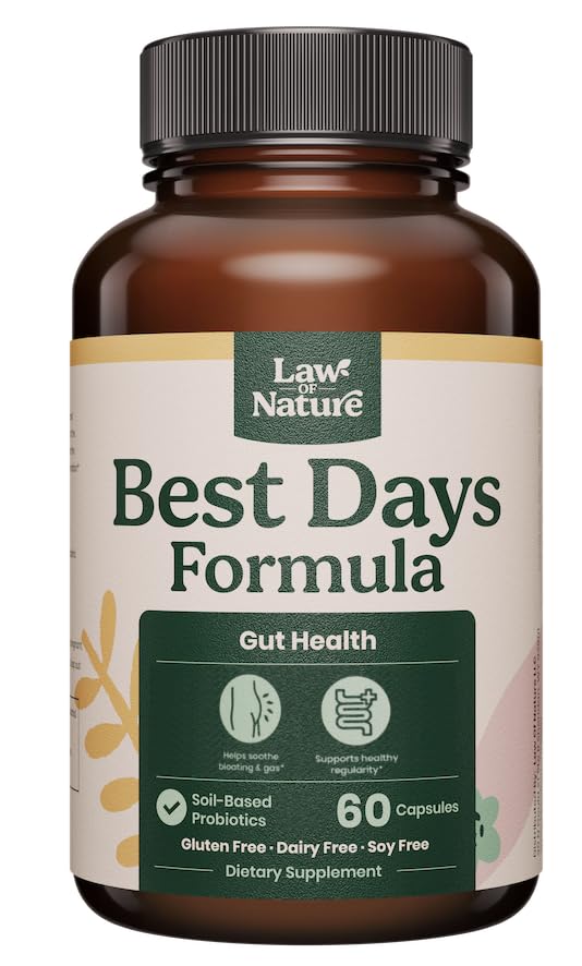Best Days Formula 高级5-in-1 Gut 支持布局、气体和不规则 + 基于土壤的Probiotics + Prebiotics, L-Glutamine, Aloe Vera & More 60 Capsules