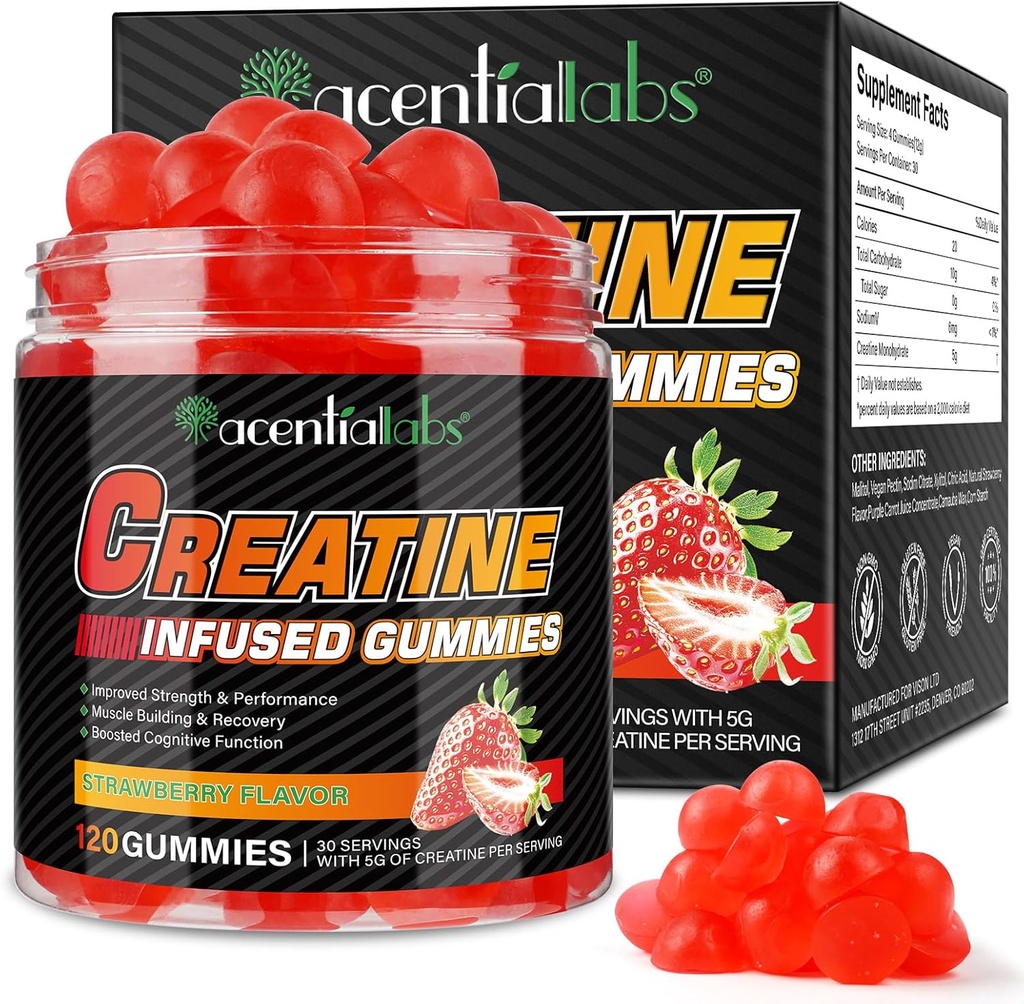 男性肌肉增生、无糖-提高强度和性能、大块补充物Creatine-工作前Gummys-120pcs