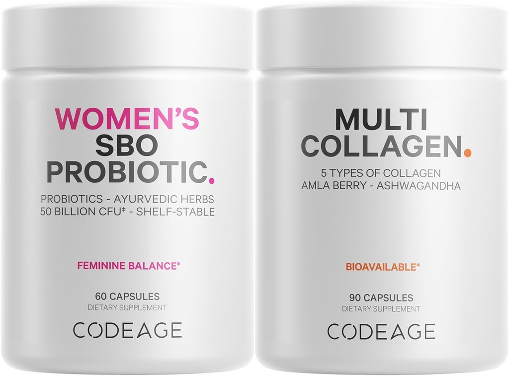 编码 多Collagen 蛋白质和女性的Probiocts Bundle → 多Collagen 类药, Collagen 类型 I, II, V & X, 90 Counter → 女性的Prebiocts & Probiocts - Soy & Dairy Free, 60 Count