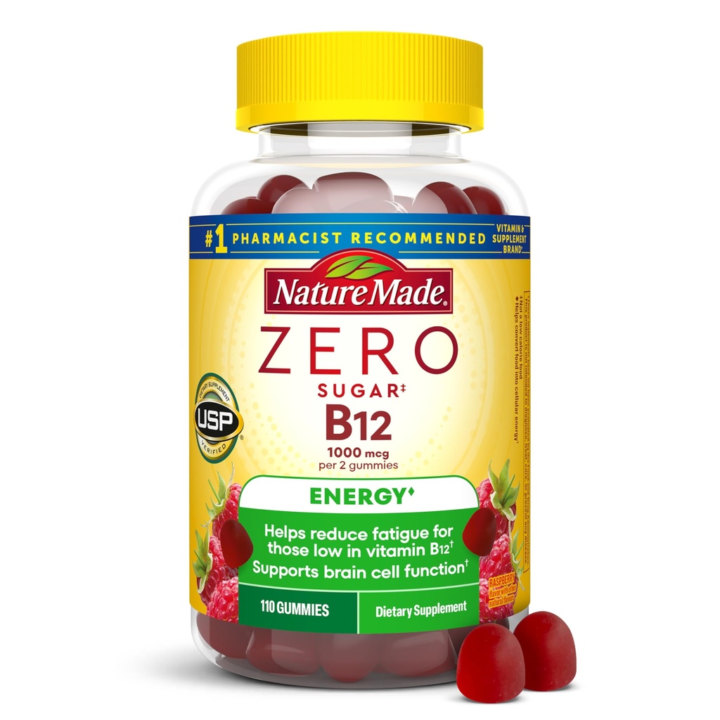 自然制造零糖能 维生素 B12 Gummys 1000 mcg / service, B12 Vitamins, 能量代谢支持, Aspartame Free, 110 Free Gummys, 55日供应