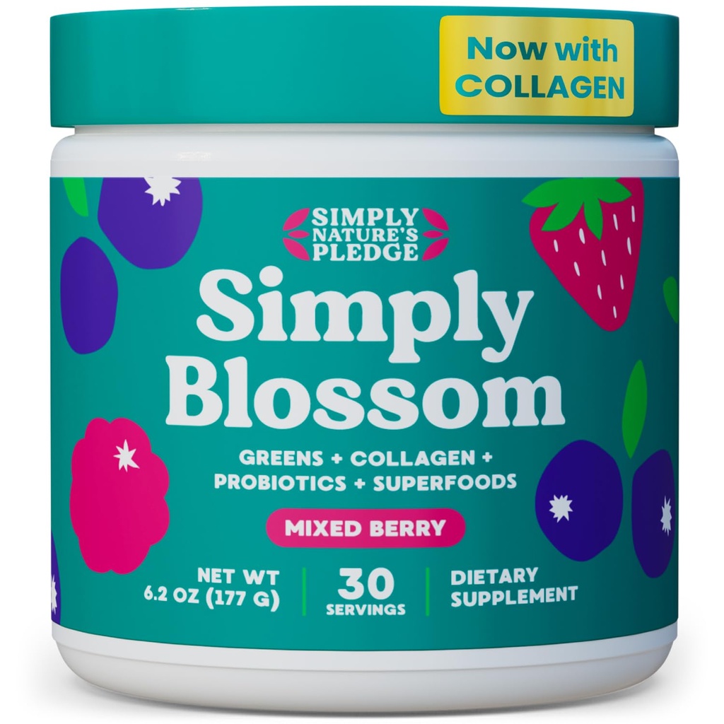 纯脂营养 - 每日绿皮和超级食品粉末+Collagen + 女性消化健康与布洛廷救济的良药. 帮助您的健康布鲁姆 - 30天供应