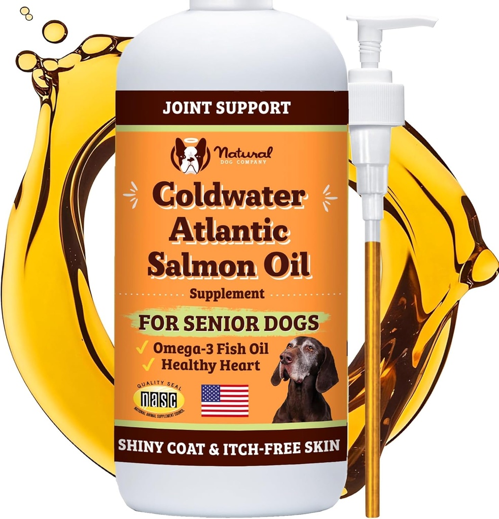 天然狗公司 Coldwater Atlantic Salmon Oil for Dogs (16oz) - 高级狗鱼油增刊 Omega 3, 老年狗鱼油 液体狗鱼油联合支持增刊