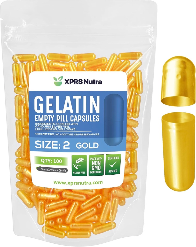 XPRS Nutra 大小 2 空卡普勒斯 - 100 个空卡普勒斯 空卡普勒斯 - Pills DIY Capsule 填充 - Do-It - Yourself suppers (Gold)