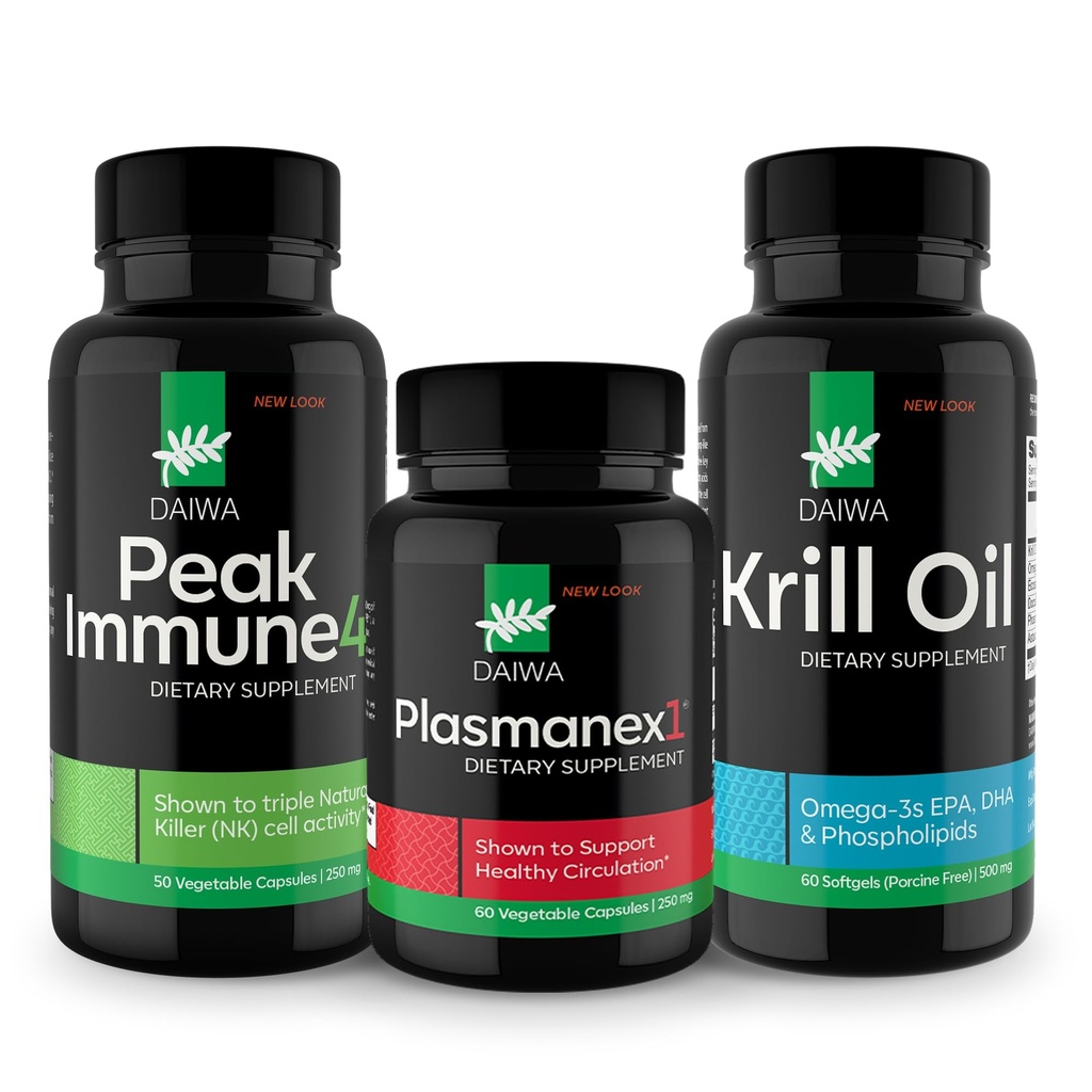 Daiwa Peak Immune 4 - 天然Immune系统助推器 + Plasmanex 1 - 血液流通补充剂 + Krill Oil → Omega 3 Krill Oil Capsules