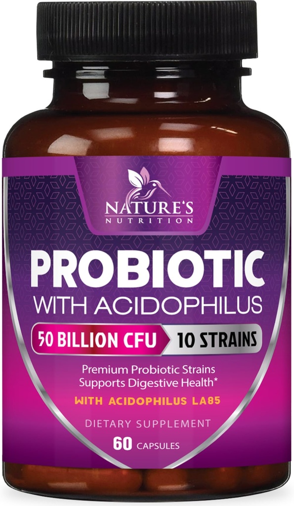 每服60亿克FU - 10 Strains + Prebiotics - 消化性健康,Gut & Immune支持 - 支持不定期的便秘,供妇女和男子使用的气体和布洛宁-60卡普尔