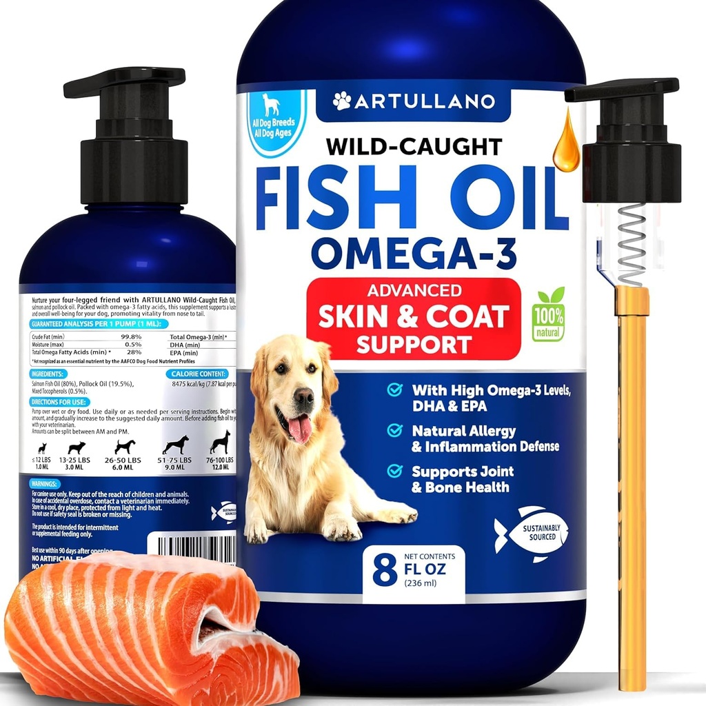 Omega 3 Fish Oil for Dogs - 优于Salmon Oil - 皮肤和防煤液体补充剂用于过敏救济 - 高EPA和DHA用于谢丁、流动、痒痒、联合和骨健康支助 - 8 FL OZ