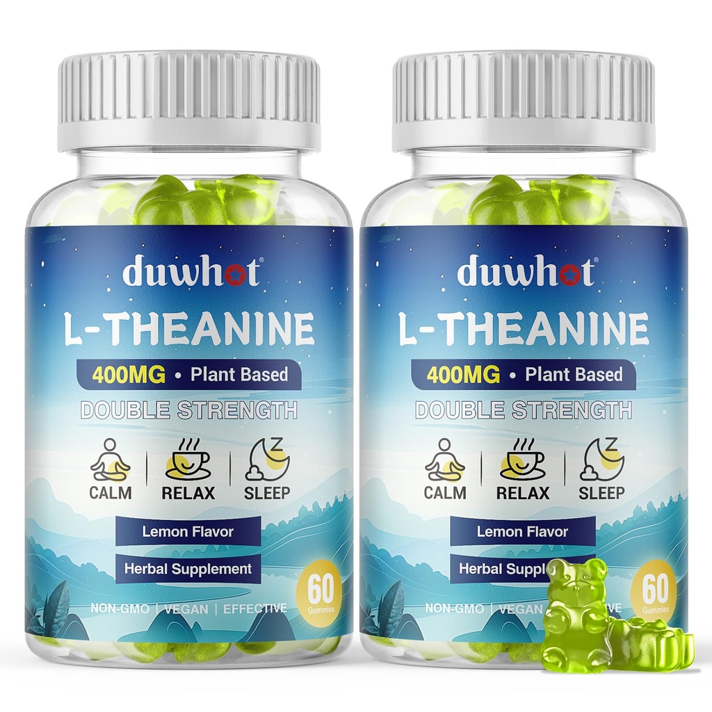 L-Theanine Gummys 400mg, Chewable Thenine Supplement for Adults & Kids 4+, 自然压力救济, zzZ & Focus Supplement, Vegan, 低糖, 非醉酒, Lemon Flavor, 120 Chewbles