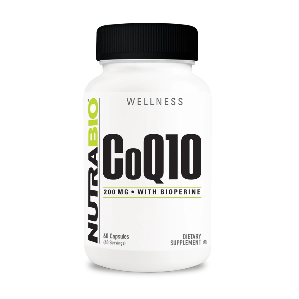 NutraBio CoQ10 配有生物素、健康心脏功能和细胞能源生产的膳食补充剂,200毫克-60卡普尔