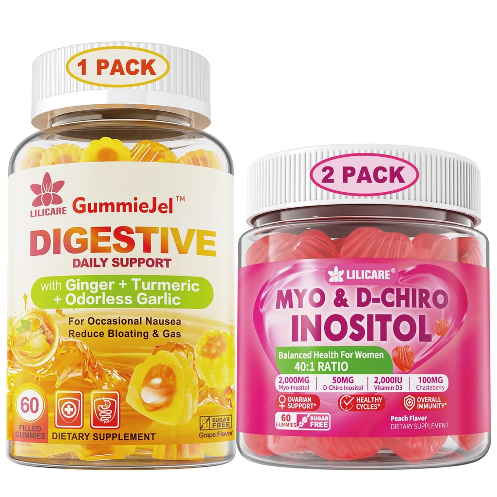 Bundle: Ginger Chews Supplement Gummys & Inositol Gummys 理想 40:1 Myo & D-Chiro Inositol 比例 水母猪笼草