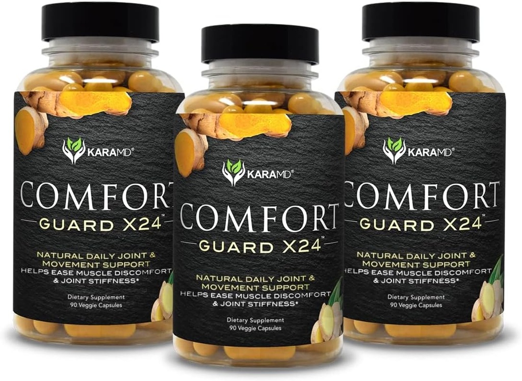 KARAMD 舒适卫士X24 QQ 联合与移动支持补编 QQ Turmeric Curcumin, Boswellia & Ginger QQ Ease Muscle Disconfort and Joint Stiffness QQN-GMO,Gluten Free & Vegan Friendly (3 Pack) (中文(简体) ).