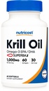 Krill油1000mg,60软胶-Omega-3 EPA-DHA Krill油补充品,配有Superbakrill