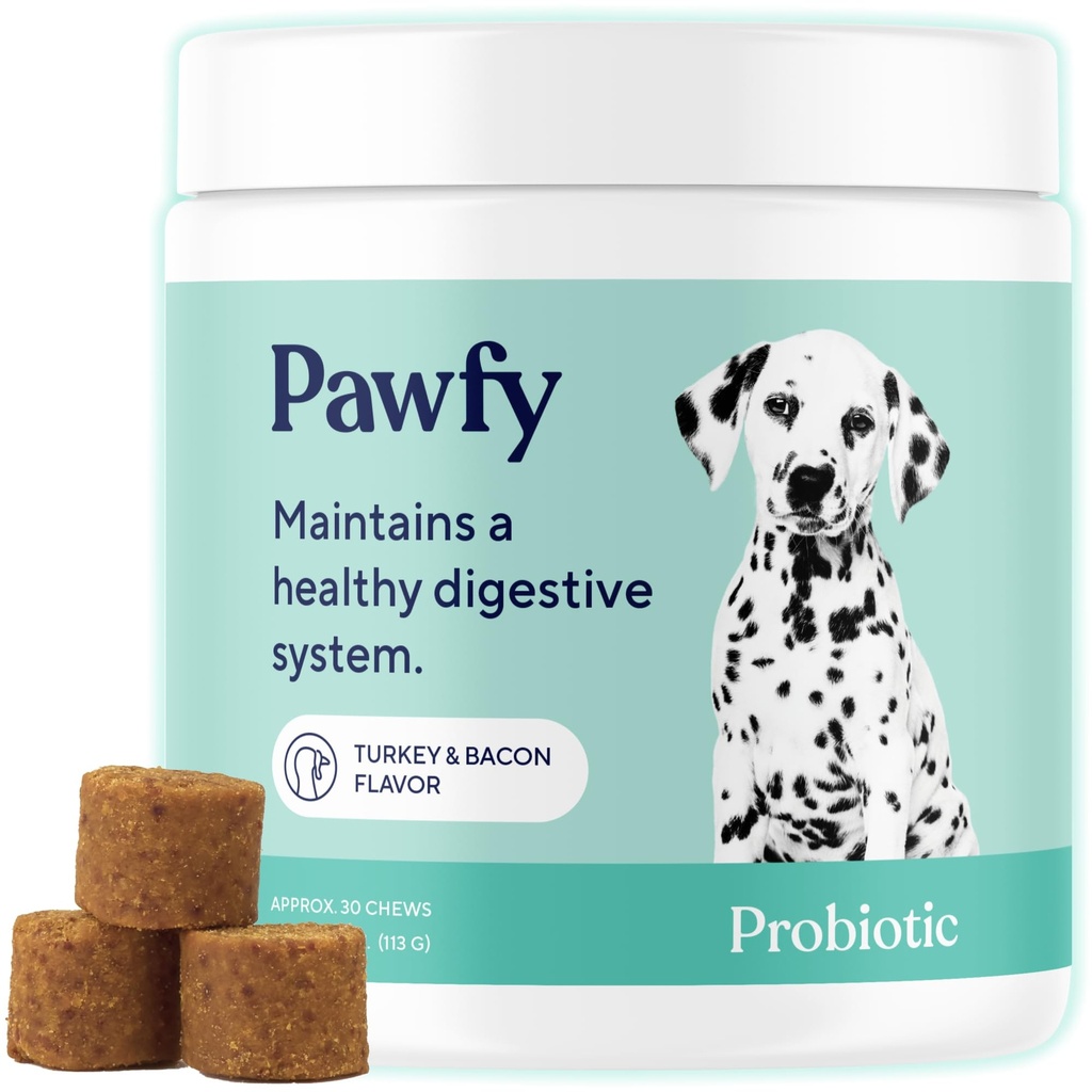 Pawfy Probiotics for Dogs – 支持消化性健康,小,大狗的腹泻 – 改善古特健康 – 抗酵母补充 – 皮肤健康季节性过敏性支持 – 30 Chews (Bacon).