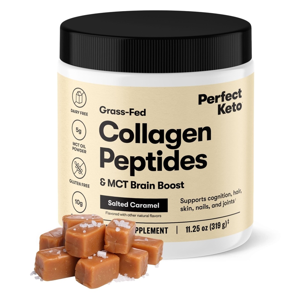 Keto Collagen Pepteides蛋白粉配有MCT Oil,Hydrolyzed Collagen,I型和III型补充剂,Gluten自由草药,低卡布,Keto Coffee Creamer,女性和男性的Collagen,盐焦糖