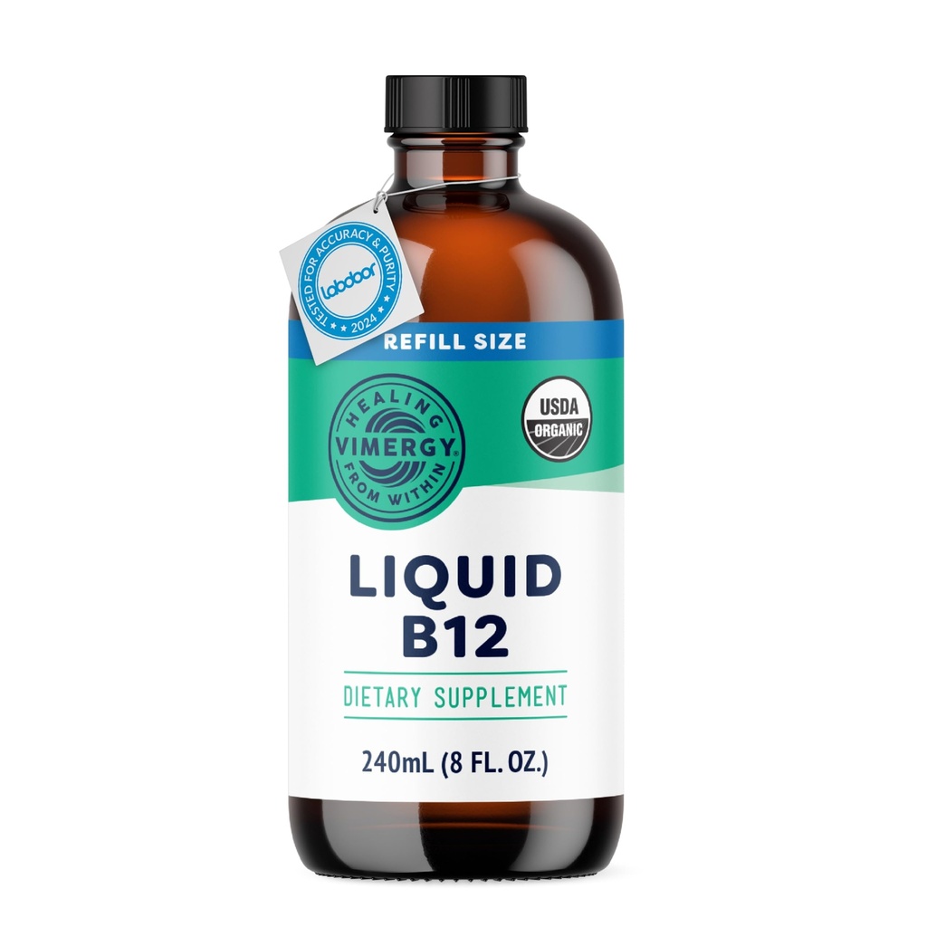 Vimmergy Liquid B12 Refill – Fast-Absorbing Brain Support – Energy Support – USDA 认证有机体,Vegan,非GMO – 240 services (240 mL)
