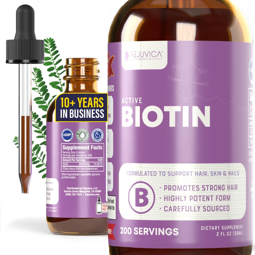 Rejuvica健康活性生物素 - 高级液体生物素补充剂 - 5000mcg 支持毛皮和钉子