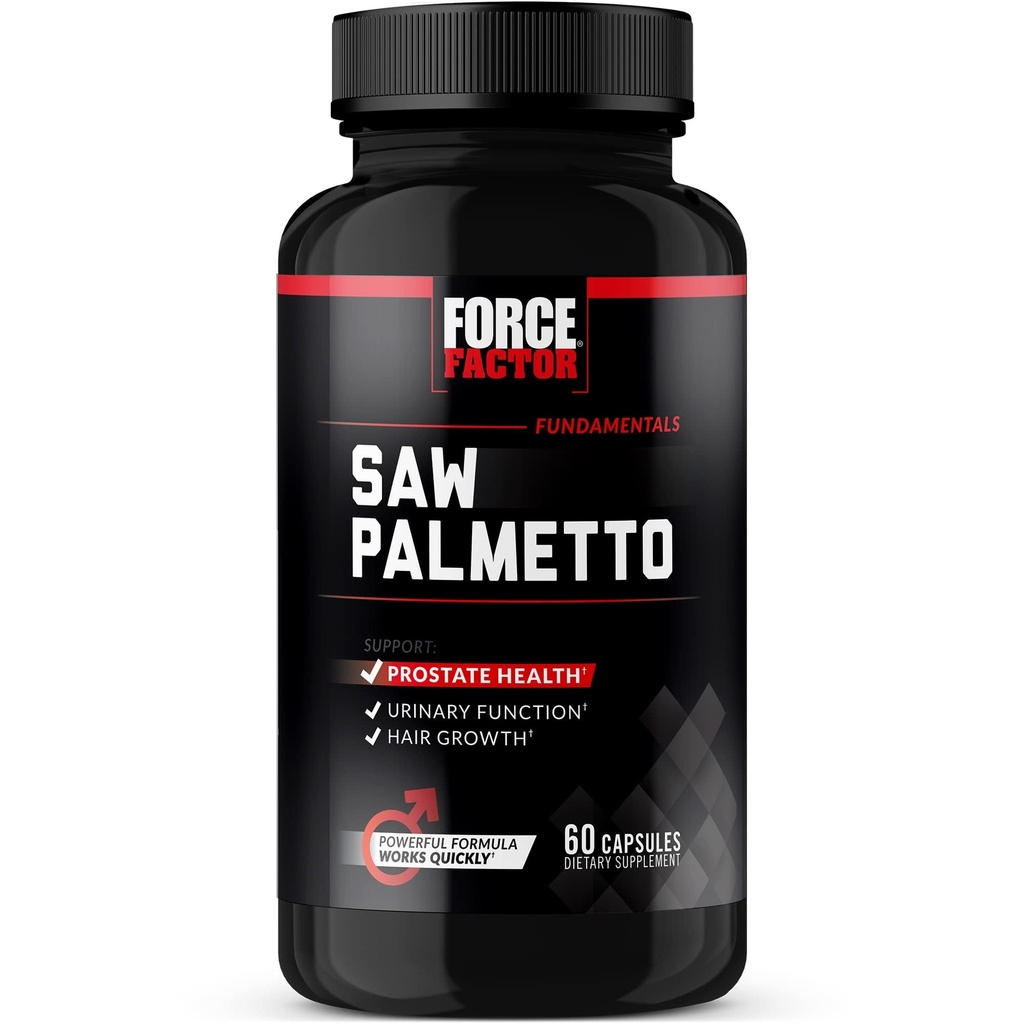 用于男性的Force Factor Saw Palmetto,用于支持排尿功能的男性前列腺补充剂,前列腺减肥和发型生长,配有BioPerine用于高级吸收,60 Capsules