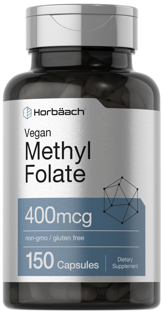 Horbäach Methic Folate 400 mcg 150 Vegan Capsules 非GMO, Gluten Free QQ 饮食补充
