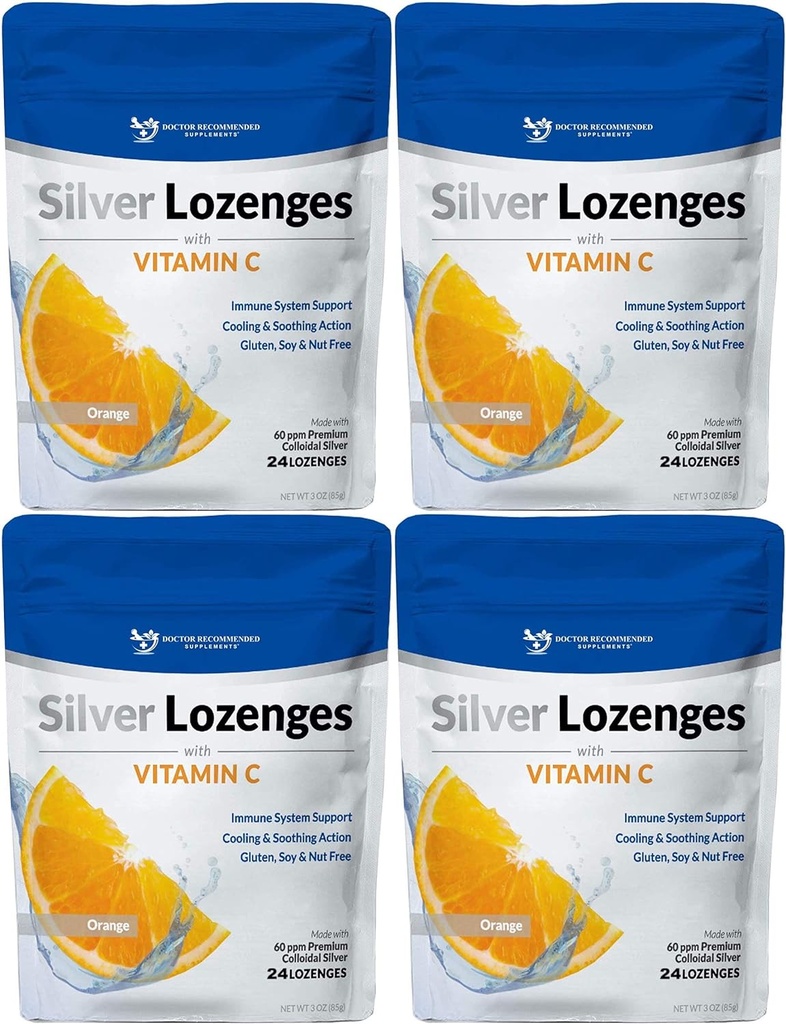 含维生素C的Lozenges银 -- -- 纳米先质银 60 PPM 类合金银、有机蜂蜜和维生素C 矿物补充液以支持免疫系统,Soothe Cough & Throat -- -- 包4