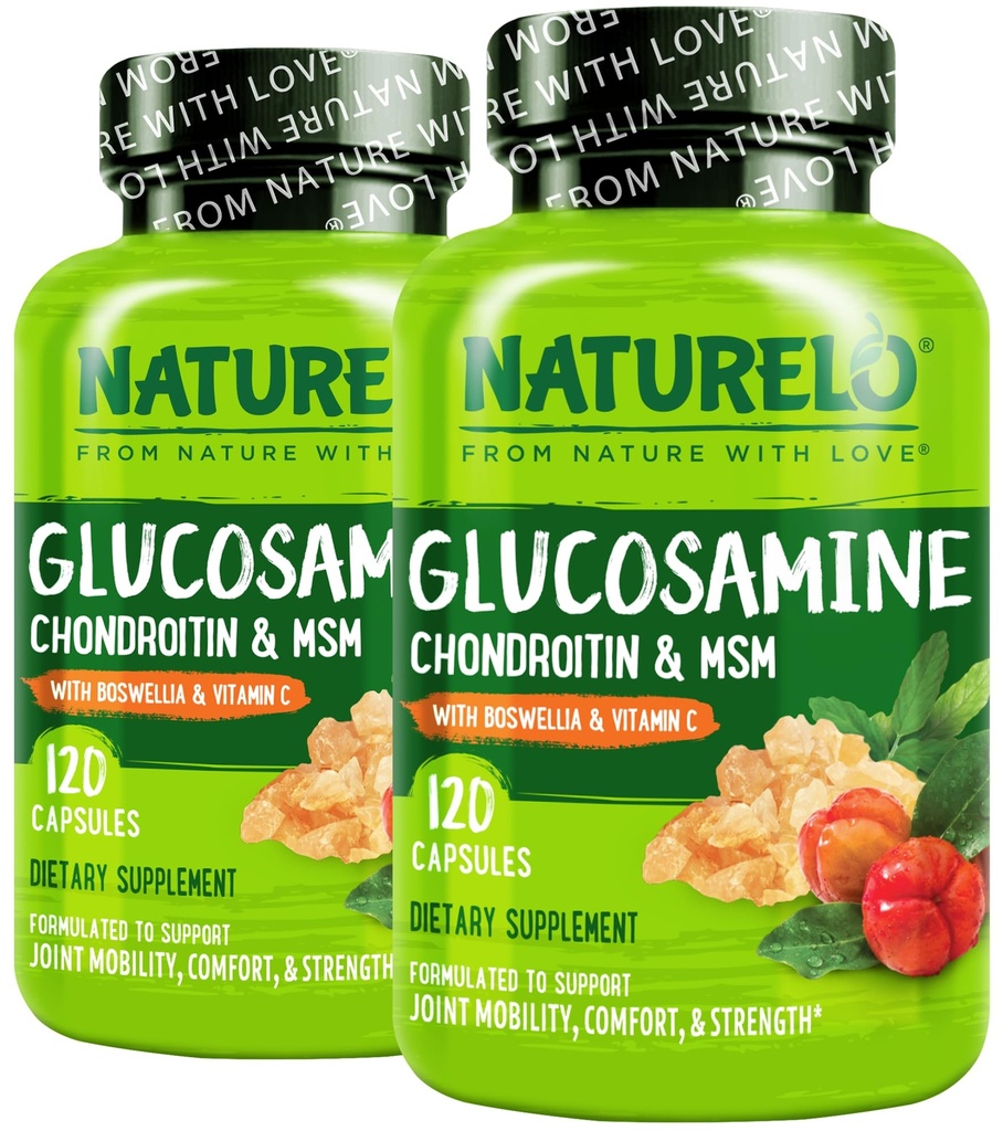 NATURELO Glucosamine Chondroitin MSM 与Boswellia和维生素C -- -- 联合安慰、流动和力量补充 -- -- 120个卡普尔(包2)