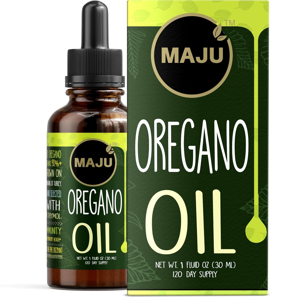 Maju Superfoods Oregano Oregano Oil Drops, Potent 90%+ Carvacrol(1 f Oz) 野生地中海 Oregano液体基本油, Aceite de Oregano, Imune 和季节性支持