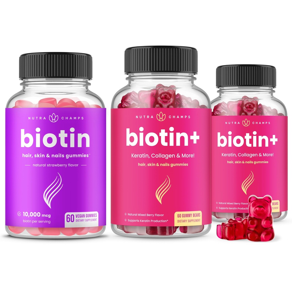 NutraChamps 完整生物素包用于头发,皮肤和钉. 生物锡和生物锡+
