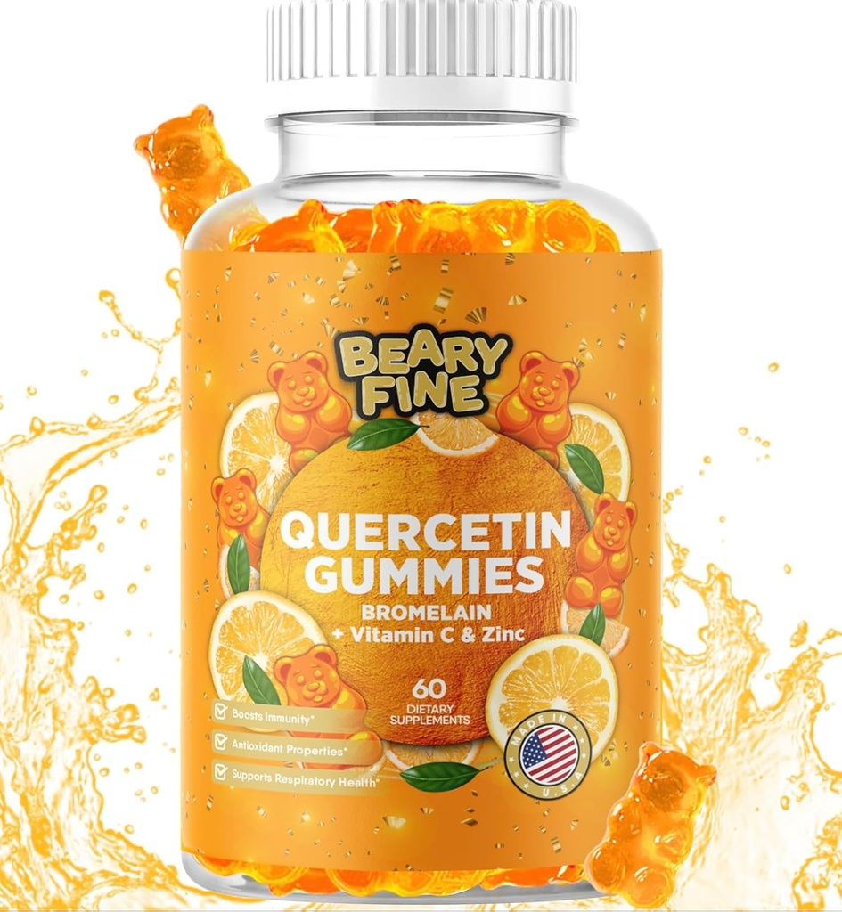 与布洛梅兰·古米(英语:Bromelain Gummys)的奎尔西丁 - 维生素C + 锌和维生素D3 – 超强免疫支持助推器 - 60 奎尔西丁·古米(英语:Quercetin Gummys) - 美国制造