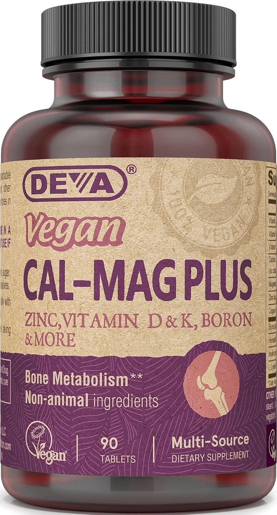 DEVA Vegan Cal MAG Plus 配有钙,镁,锌,硼,维生素C,D&K,90片,12Pack的辅料