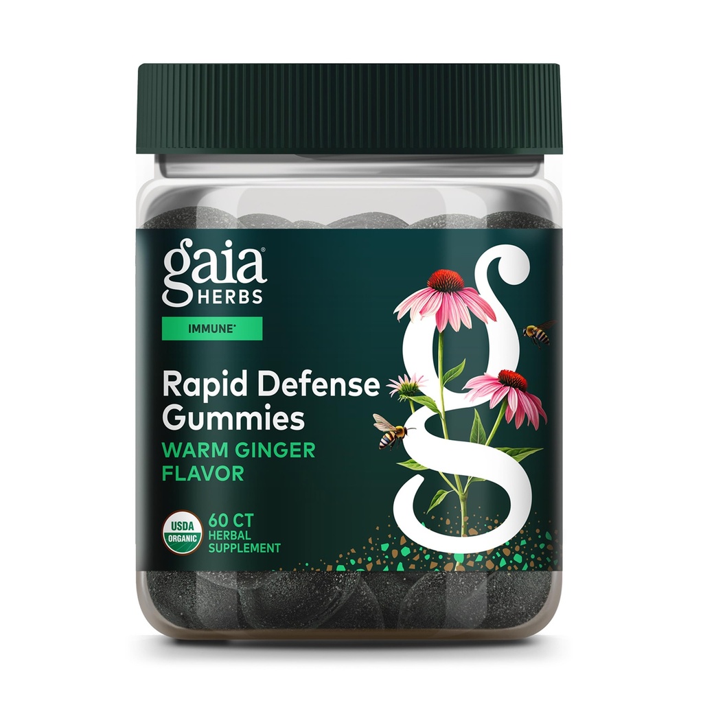 Gaia Herbs 有机免疫快速防御装置 -- -- 支持豁免 -- -- 与Propolis、Ginger和Echinacea -- -- 60名Vegan Gummys(30天供应)