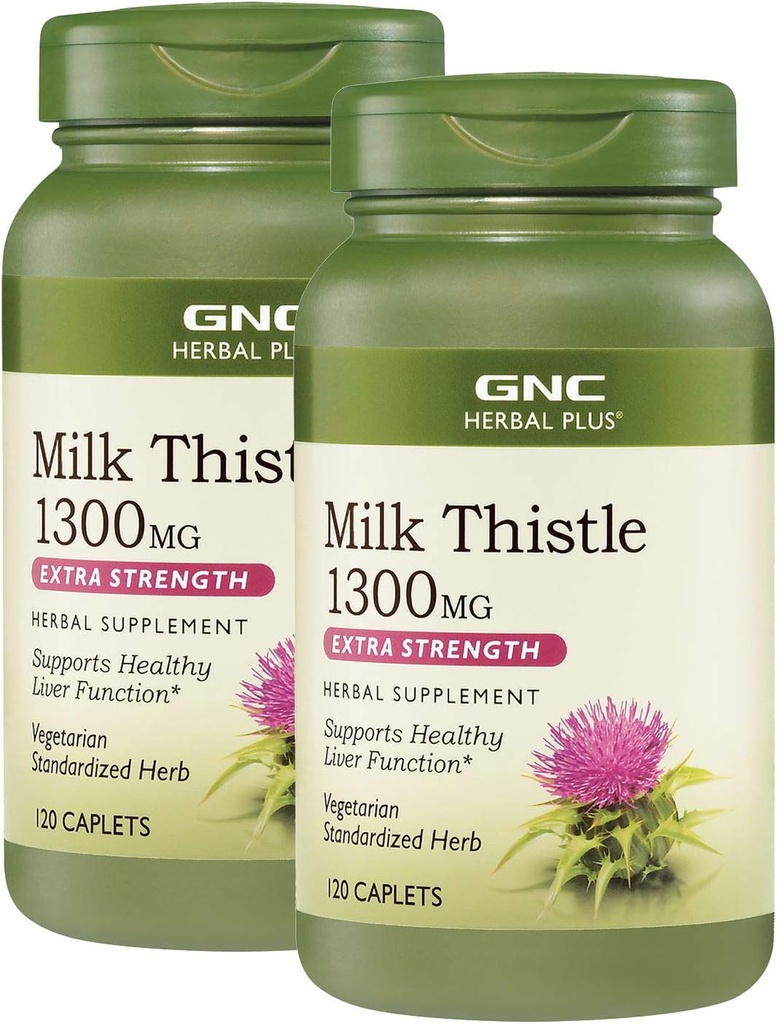 GNC Herbal Plus 牛奶硝酸盐1300mg,双包,每瓶120个卡片,支持健康肝功能