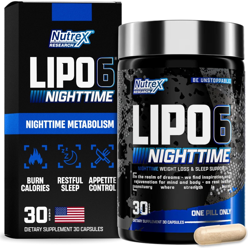 Nutrex Lipo 6 Nighttime Fat Burner | Melastonin 睡眠援助和体重损失 男女减肥药 | Night Time Detabolism Booster Appetite 抑制剂 | 30 服务(1)