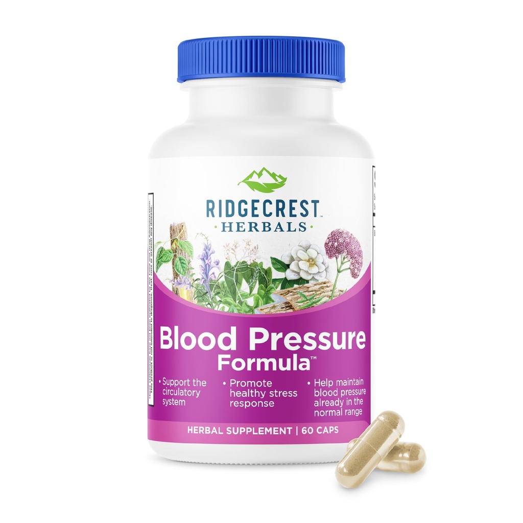 RidgeCrest Herbals 血压草药配方,12种草药,Poria蘑菇,Gastrodia, Gardenia, for Heart, Vascular, 环流健康(60 Counter (Pack of 1)).