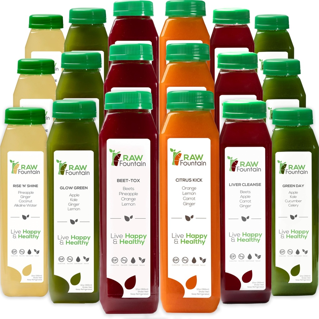 (原始内容存档于2018-03-21) (英语). 5 Day Juice cleanse by Raw Fountain, All Natural Raw Dutox cleanse, Juice for body rest, 冷压汁快, 跳动健康饮食的好方法, 30瓶12oz, 5瓶Ginger Shots