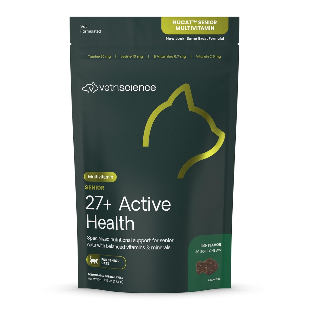 维特里科学高级27+积极健康厨师,Nu Cat Daily multivitamin for 老年猫,平衡维生素,矿物和抗氧化剂,健康老化和健康支持,鱼,30 Counter