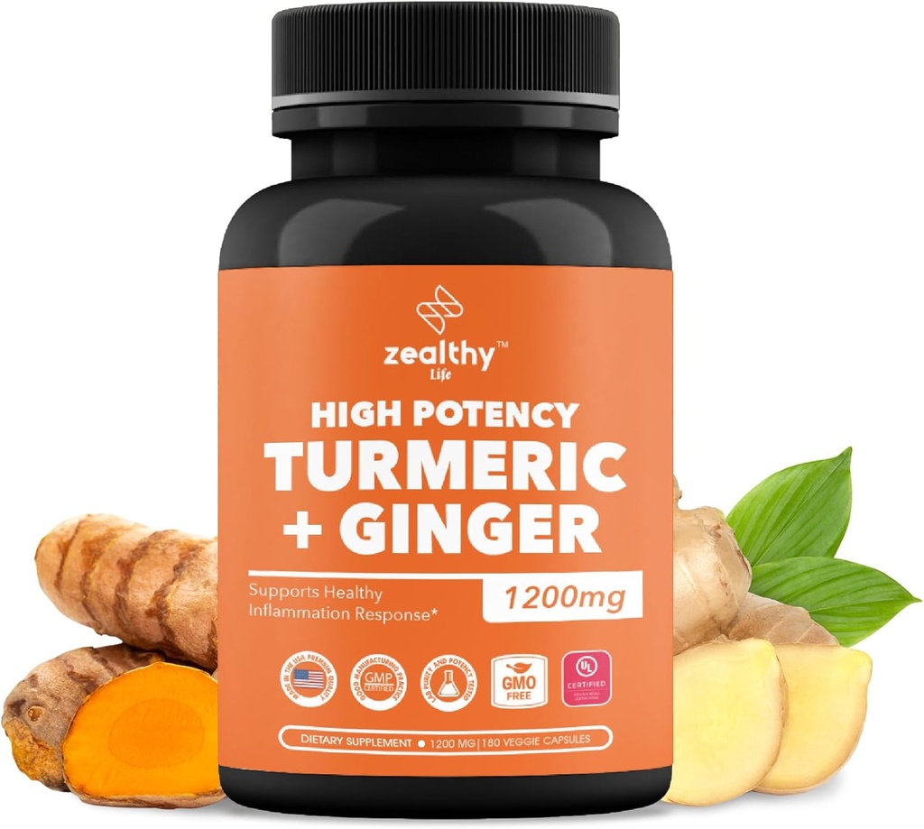 Turmeric + Ginger Capsules 1200mg + 联合慰藉、炎症支持和消化健康* 180 Constitute → Zealthy Life High Pontency Turmeric 姜汁补充 + 12200mg